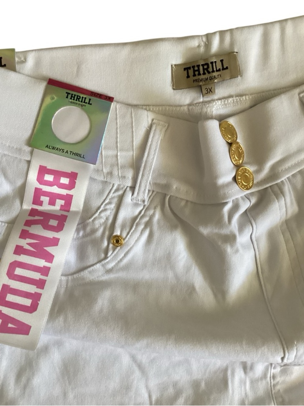 Thrill Plus Size White Bermuda Knee-Length Women's Shorts Stretch 3X - Picture 6 of 6